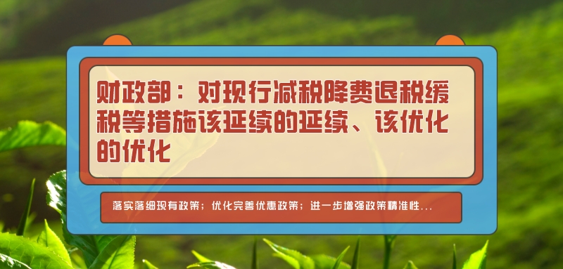 财政部：对现行减税降费退税缓税等措施该延续的延续、